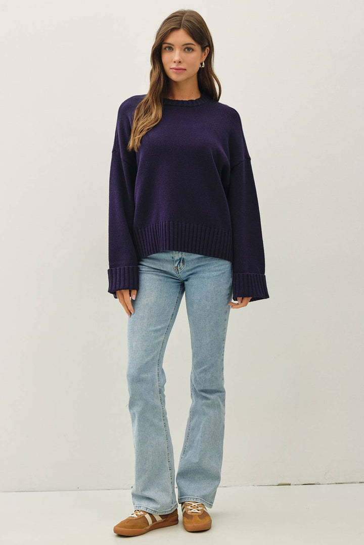 WIDE CUFF OVERSIZED SWEATER: LIME GREEN / M
