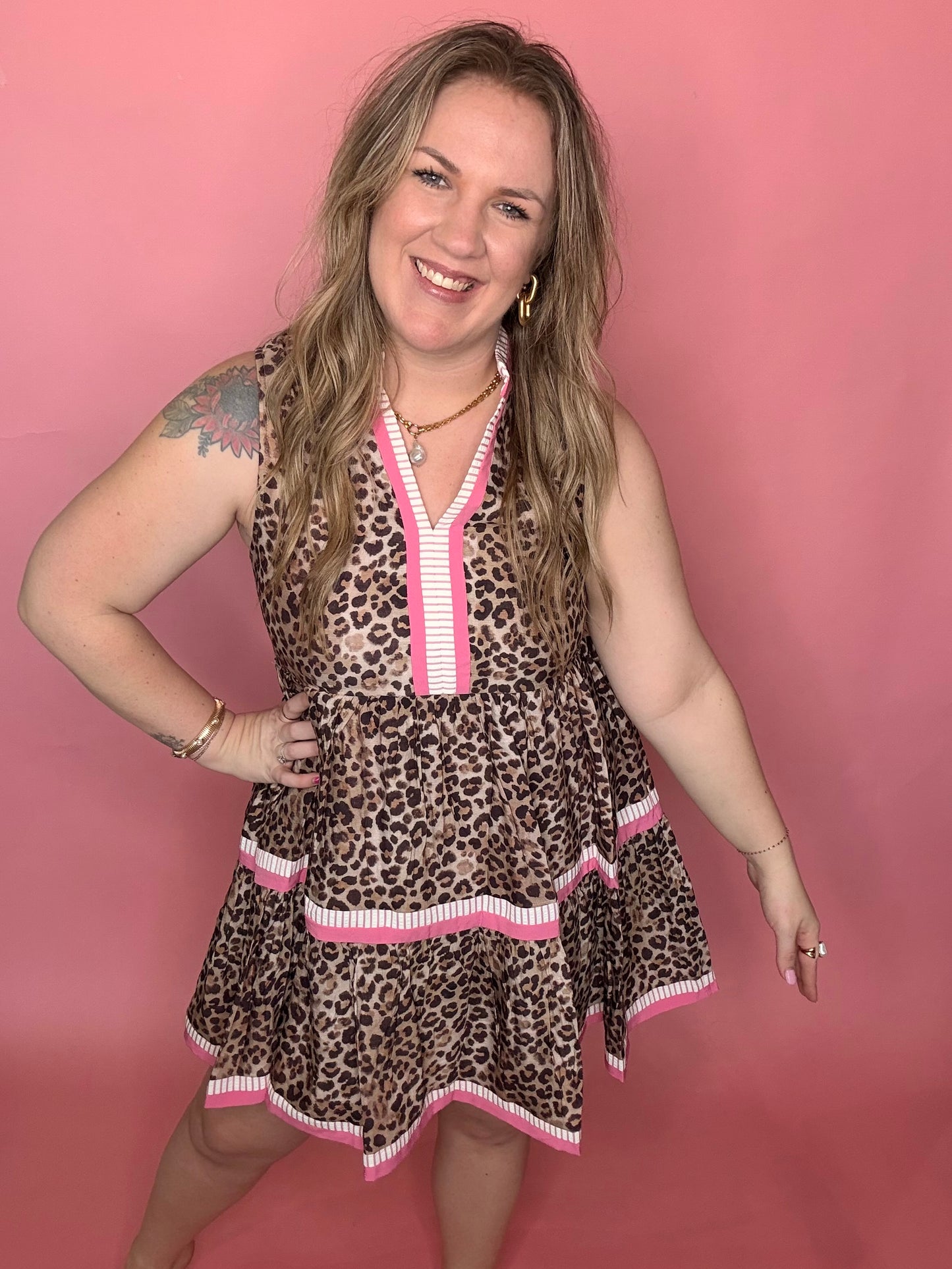 Pink Leopard Sleeveless Dress
