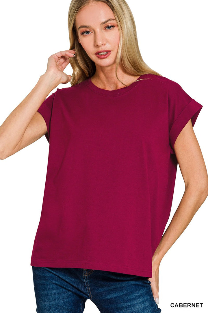 Round Neck Folded Sleeve Tee (7 Colors)