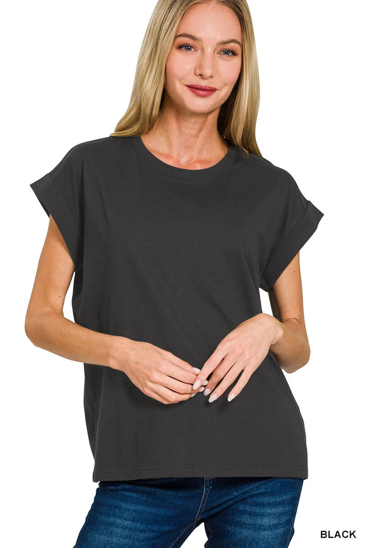 Round Neck Folded Sleeve Tee (7 Colors)