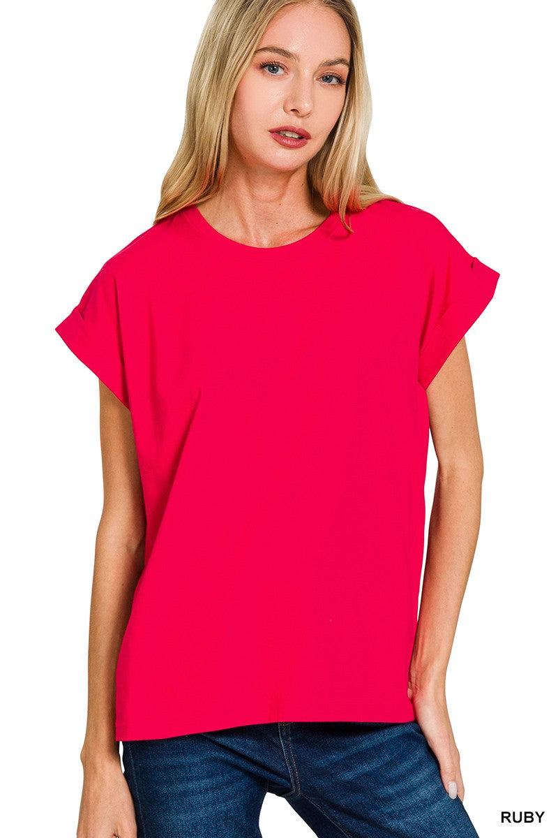 Round Neck Folded Sleeve Tee (7 Colors)
