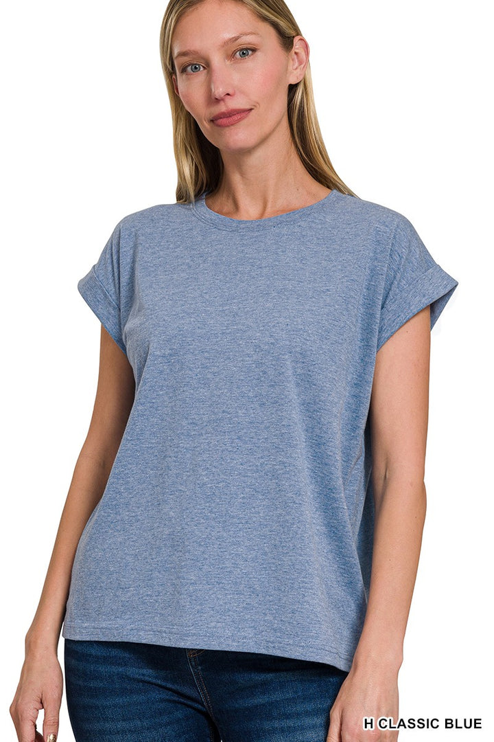 Round Neck Folded Sleeve Tee (7 Colors)