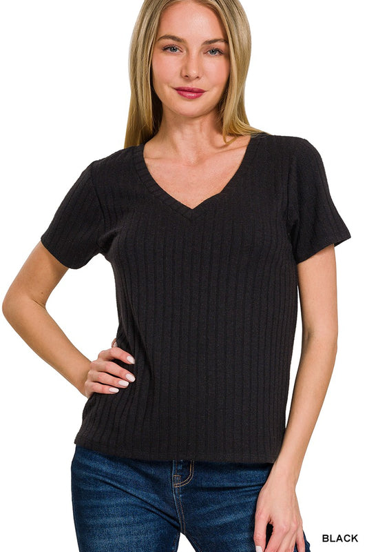 Black Ribbed Basic Tee