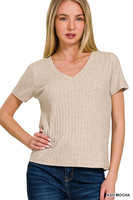 Mocha Ribbed Basic Tee
