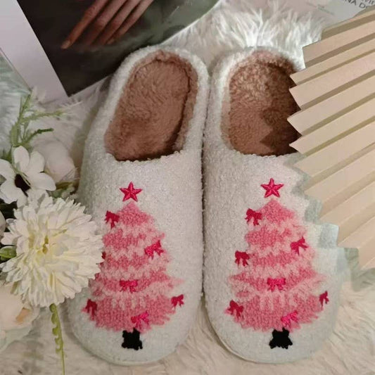 Pink Xmas Tree Slippers