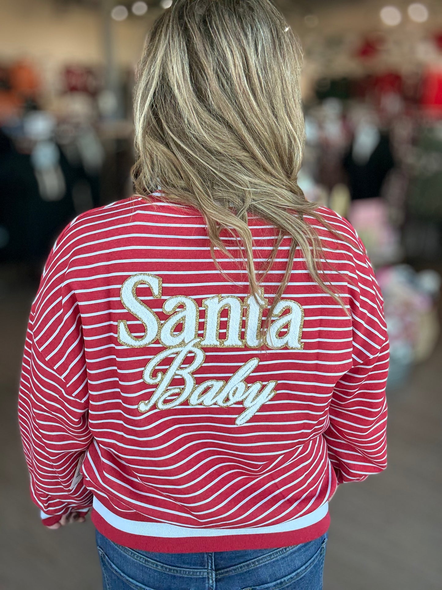 Santa Stripe Crew Sweatshirt