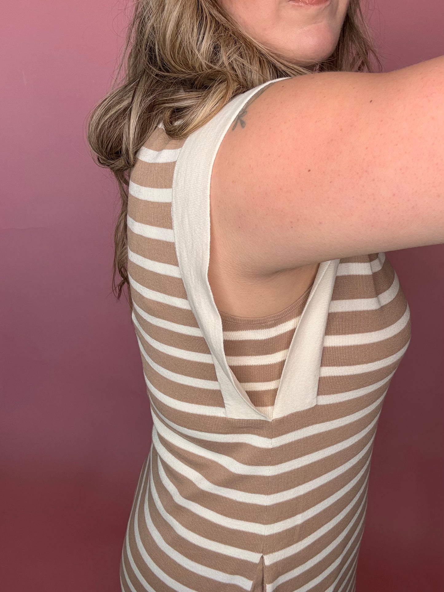 Taupe Stripe Midi Dress with Cream