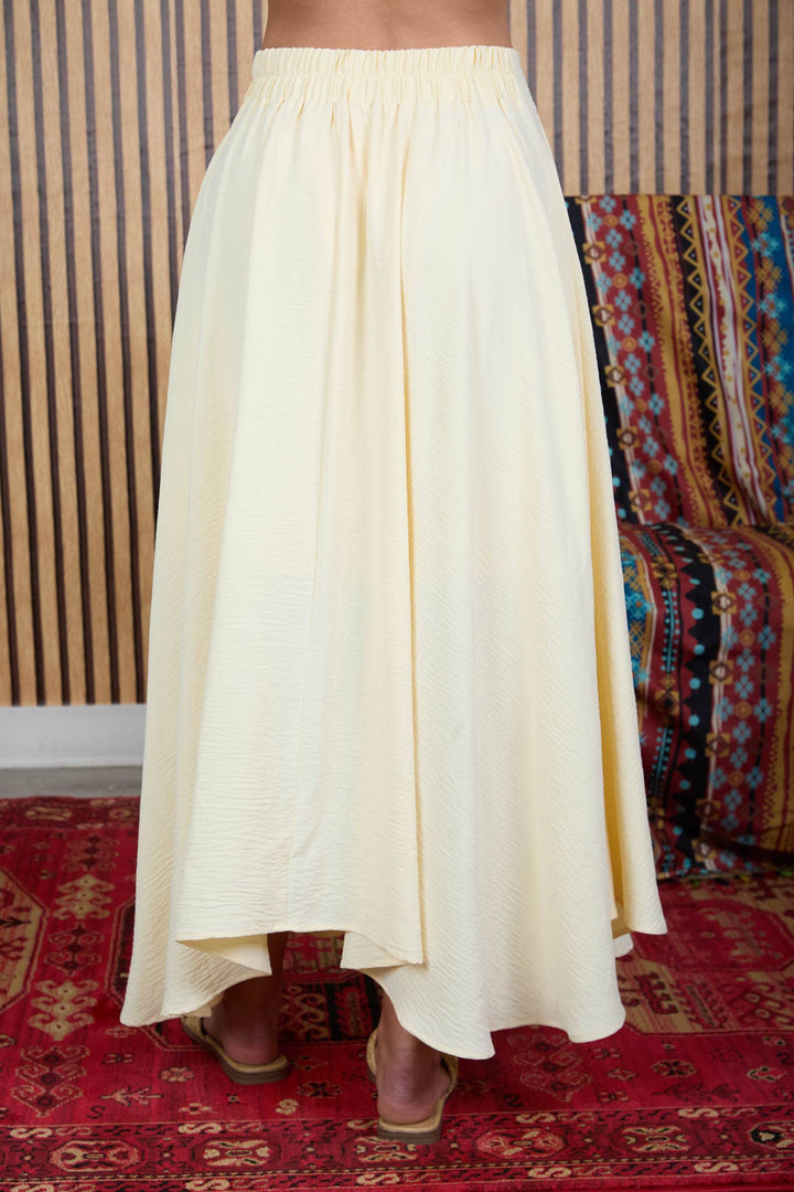 BOX PLEATED MIDI SKIRT: NATURAL