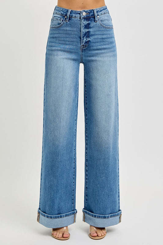 High Rise Wide Cuff Risen Jeans