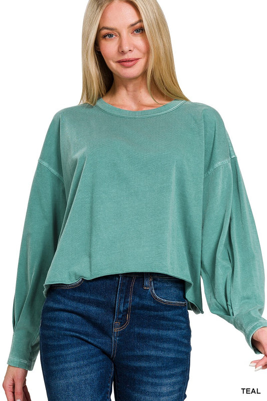 Teal Oversized Long Sleeve Top