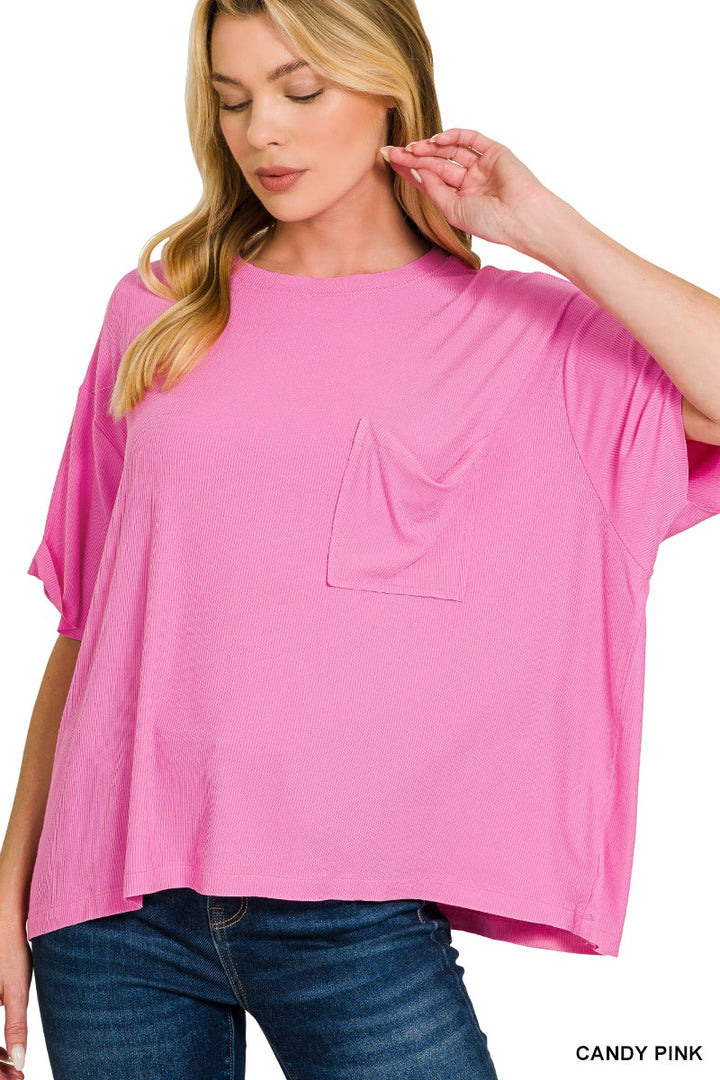 Oversized Ribbed Round Neck Tee (2 Colors)