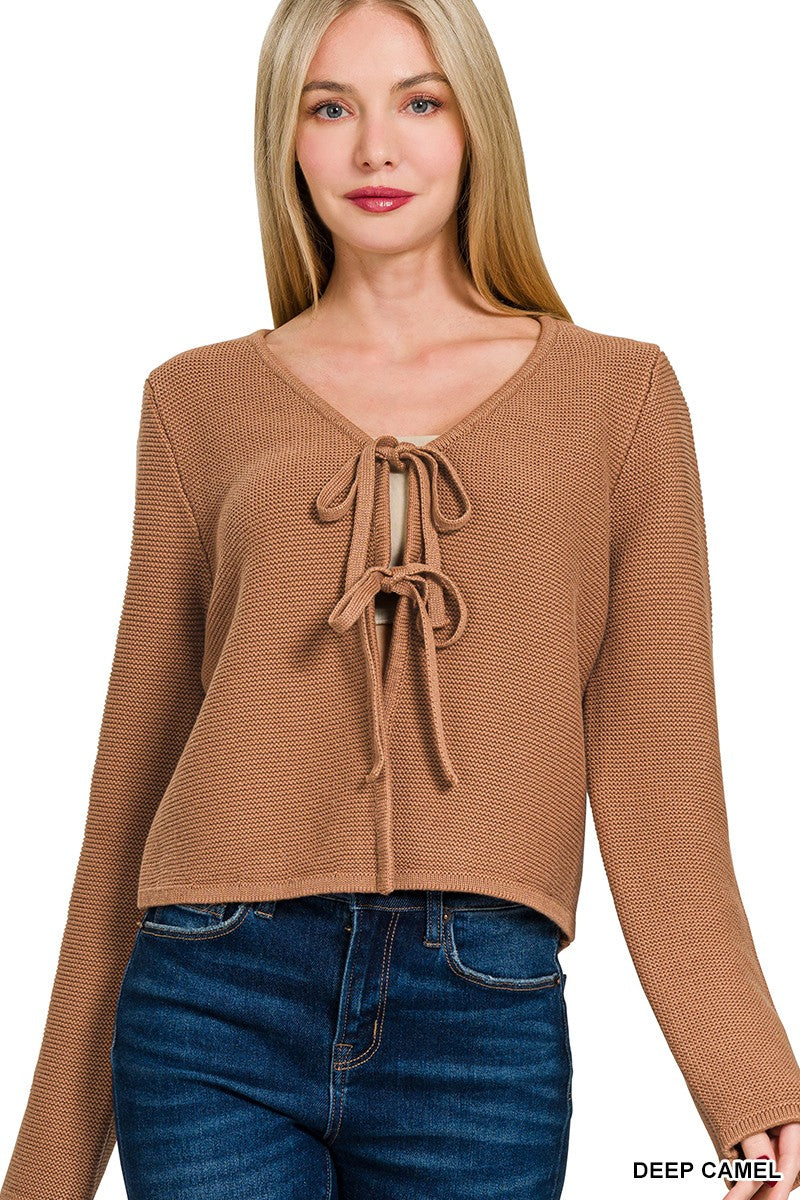 Brown Front Tie Cardigan