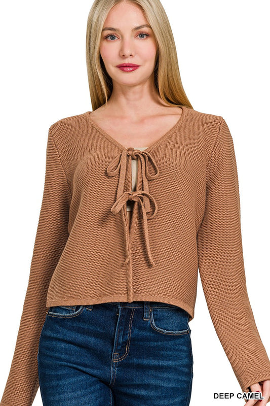 Brown Front Tie Cardigan