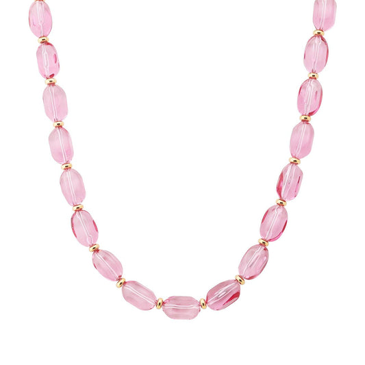 Pink Clear Crystal Beaded Necklace