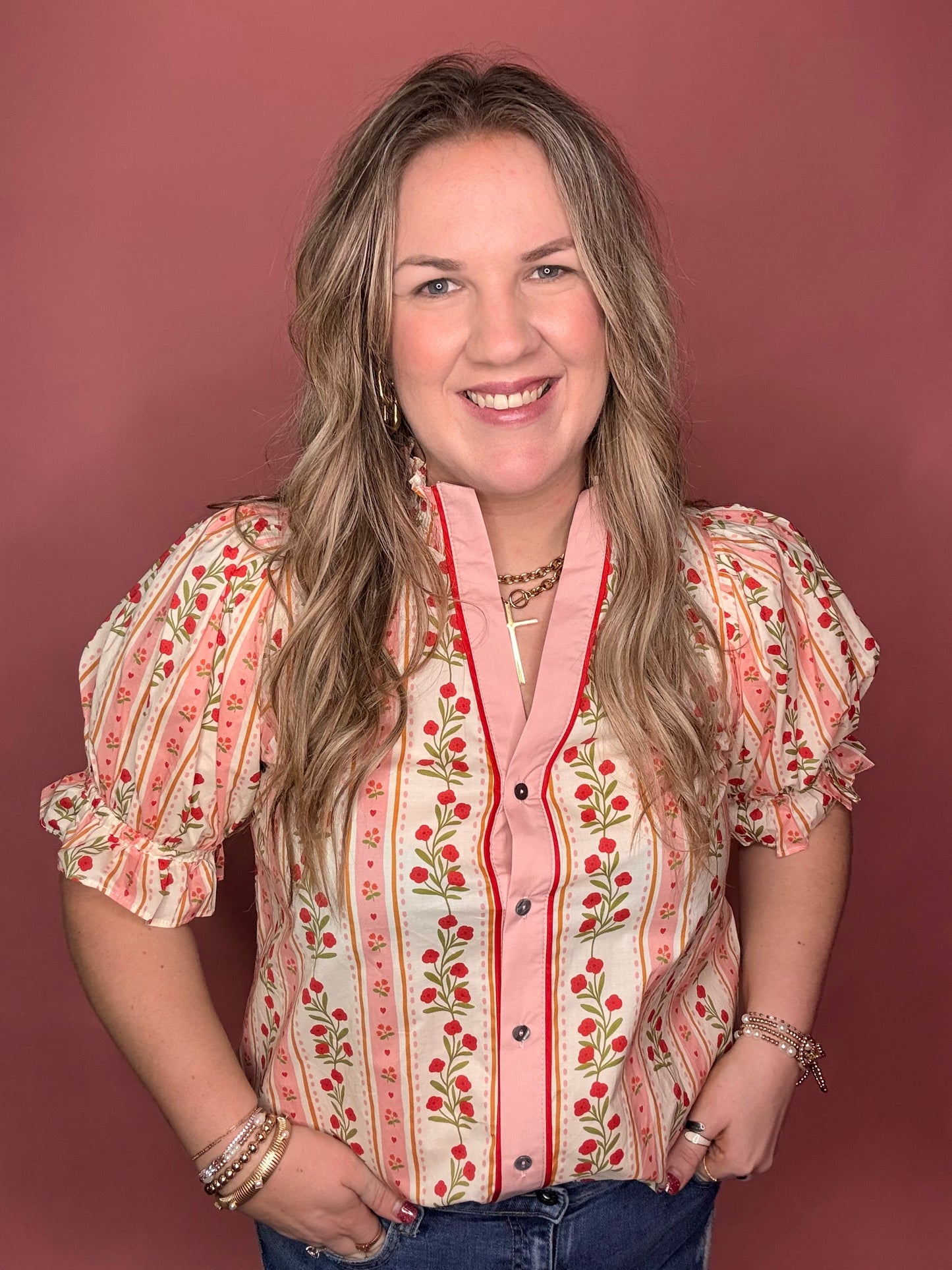Pink Victorian Flower Blouse
