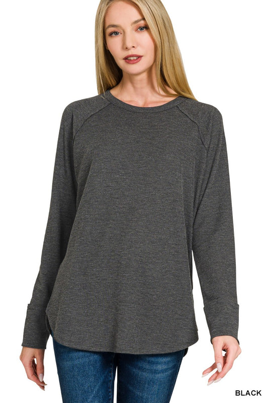 Black Waffle Henley Top