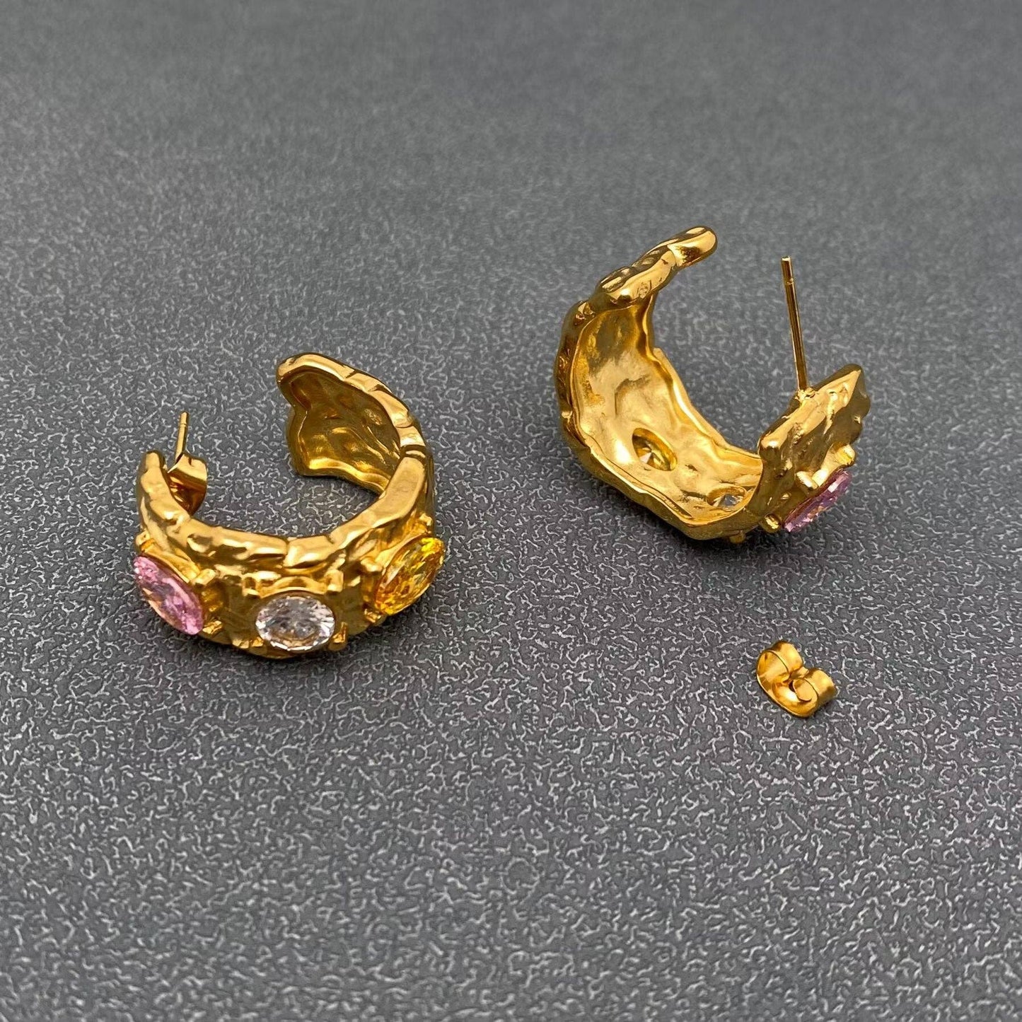 Jewel Hammered Hoop Earrings