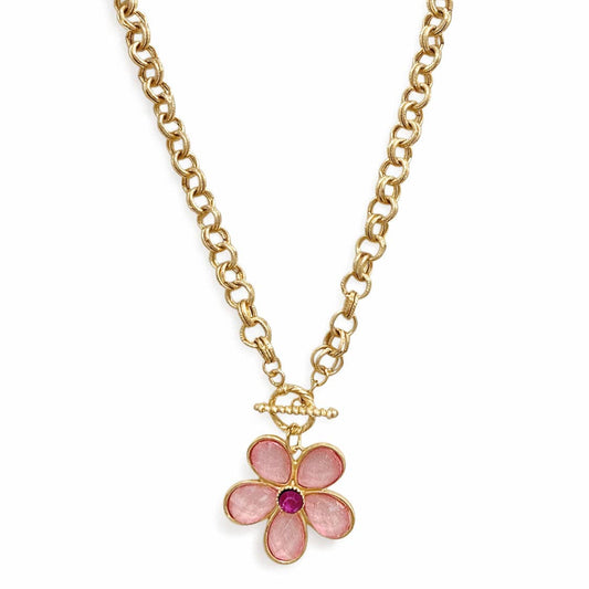 Pink and Gold Flower Necklace