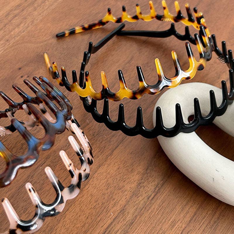 Vintage Leopard Weave Toothed Acetate Headband MK2SPM6W6HBD06: Coffee Blue