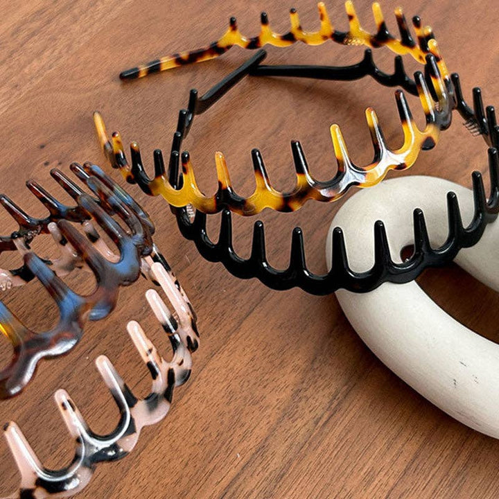 Vintage Leopard Weave Toothed Acetate Headband MK2SPM6W6HBD06: Coffee Blue