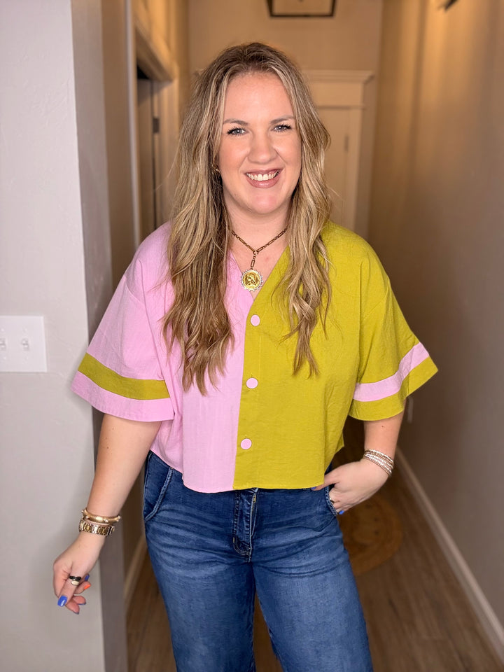 Split Kiwi Button Blouse
