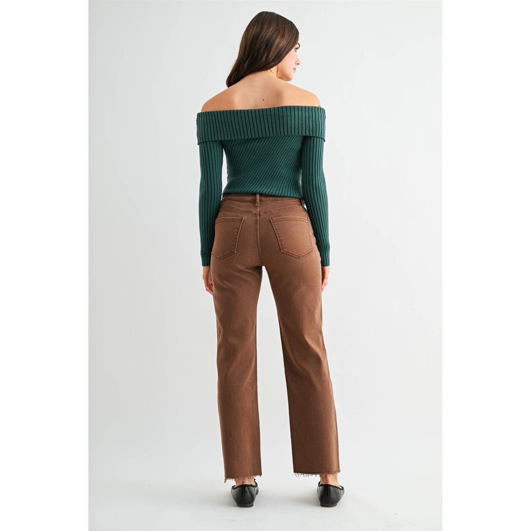 High Rise Brown Tummy Control Straight Jeans