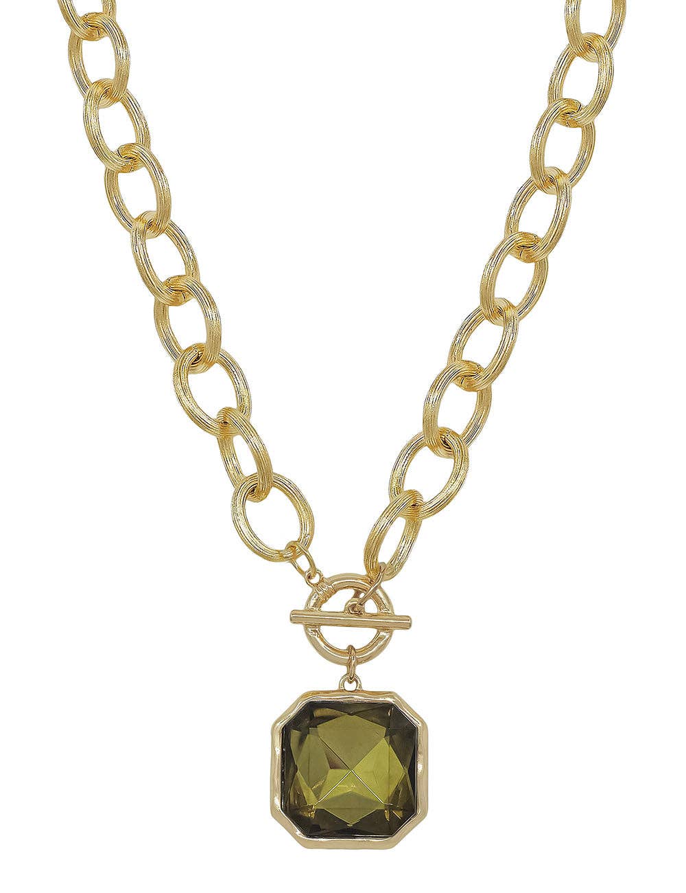 Chunky Chain Green Stone Pendant Necklace