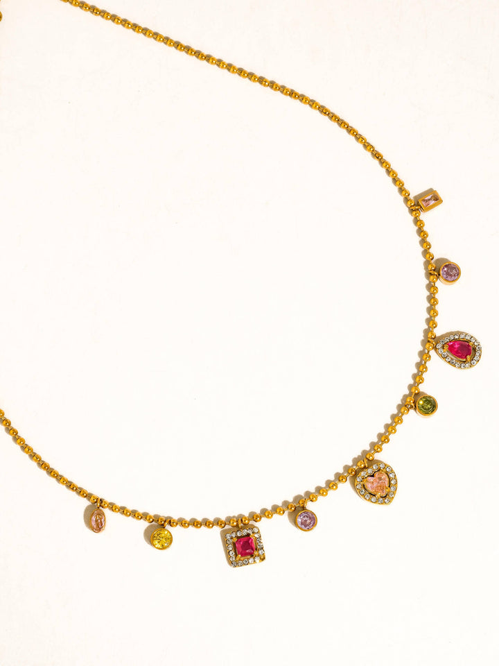 Daiselle 18K Gold Non-Tarnish Colorful CZ Charm Necklace