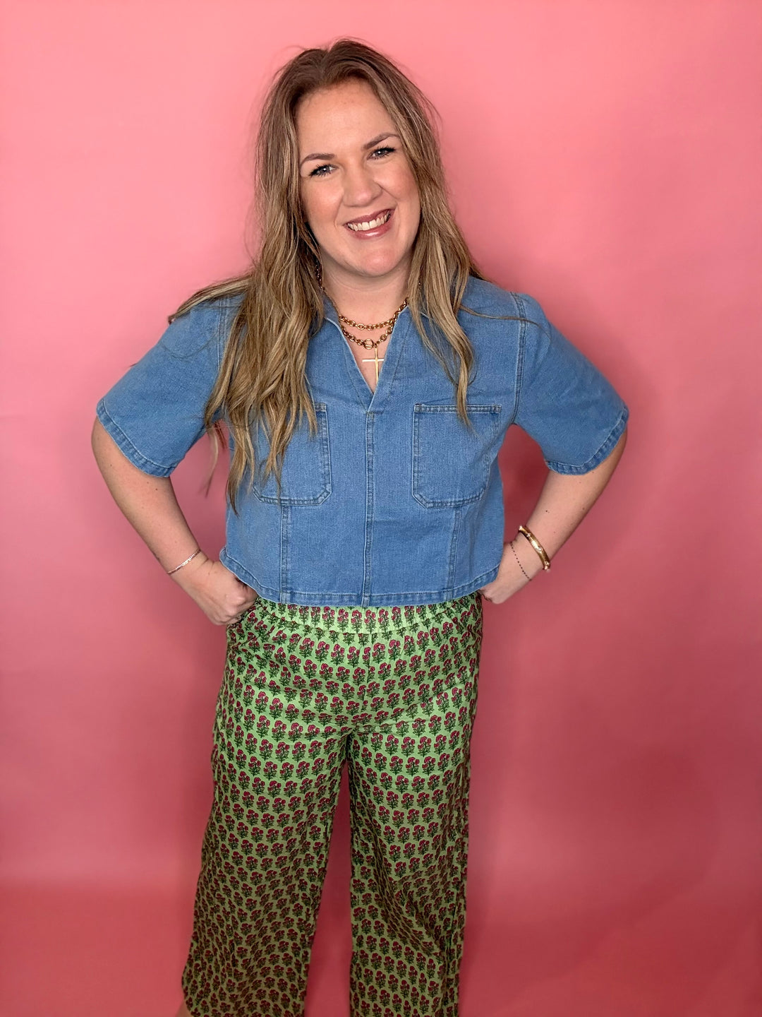 Green Flowy Pants w/Flowers