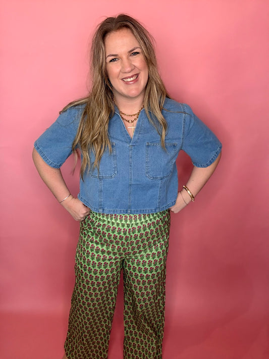 Green Flowy Pants w/Flowers