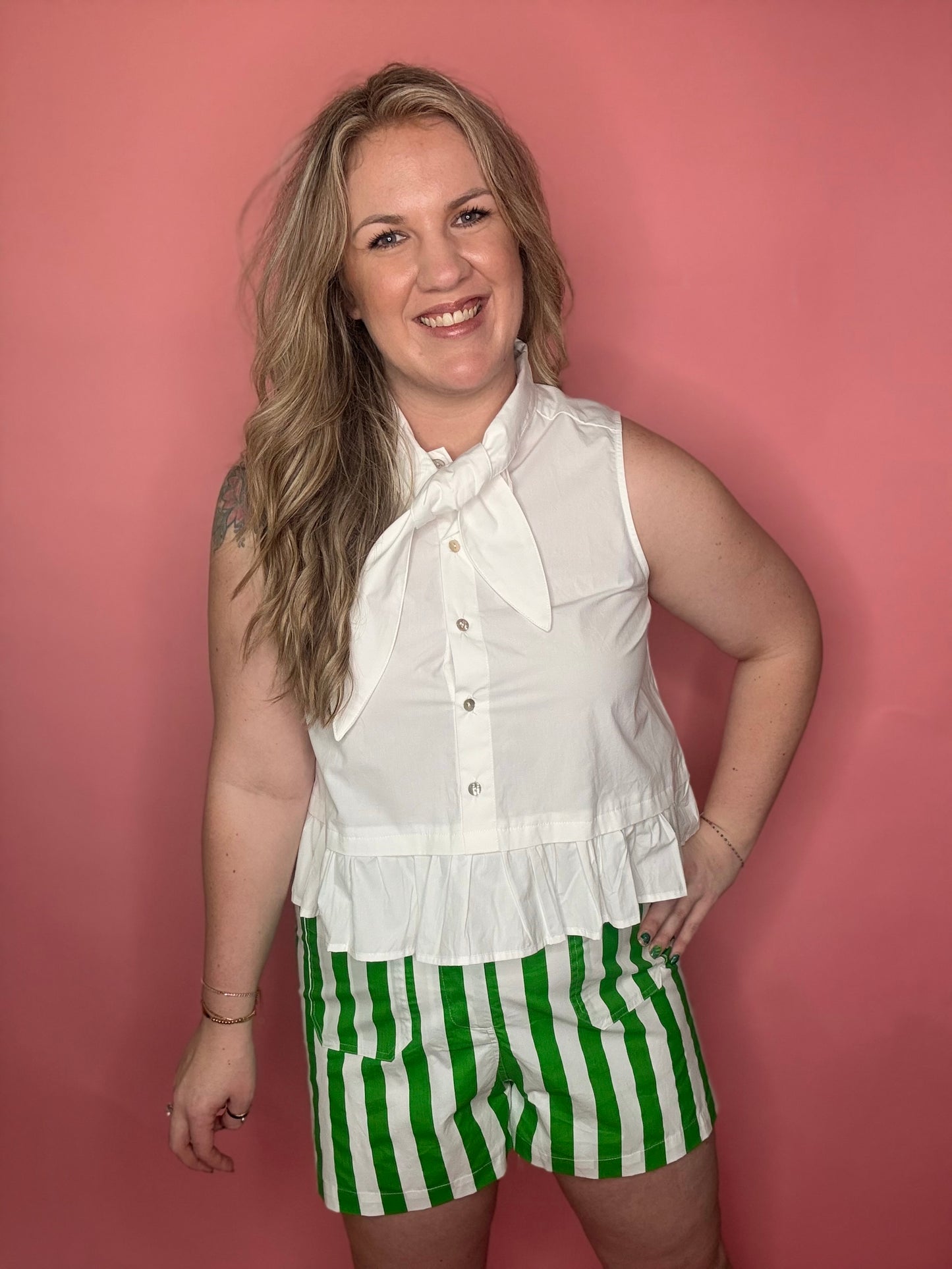 White Tie Neck Sleeveless Top