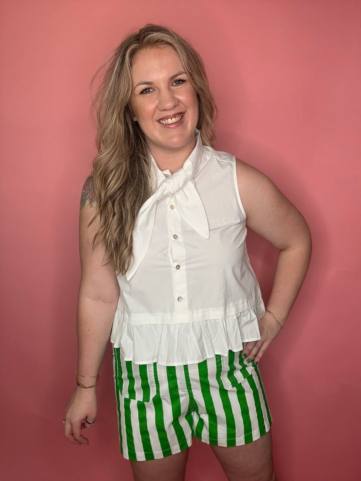 White Tie Neck Sleeveless Top