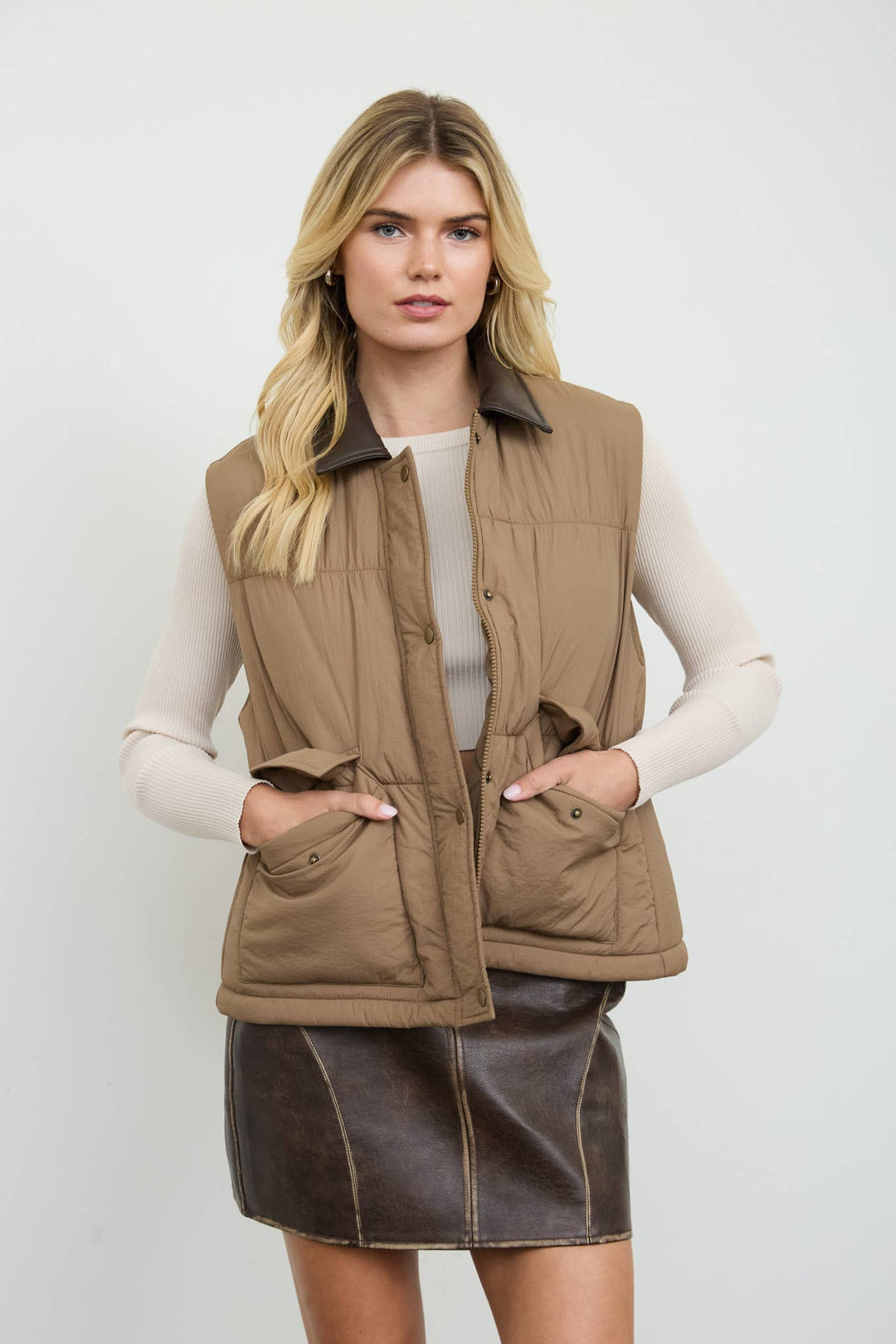 COLLARED SNAP-FRONT PUFFER VEST (PRE-ORDER): BLACK
