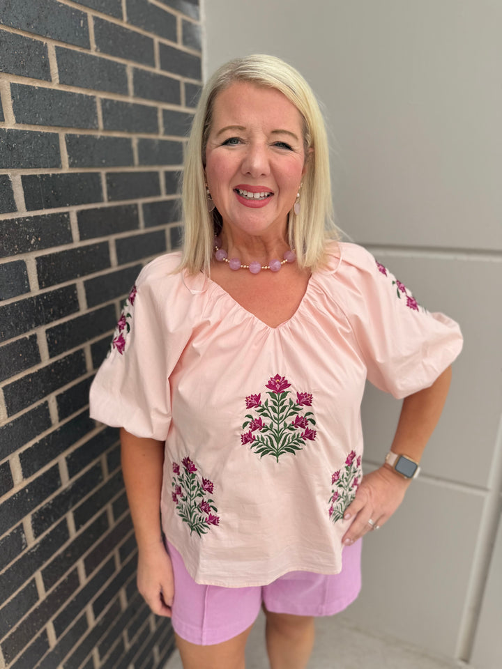 Wild Flower Bubble Sleeve Blouse