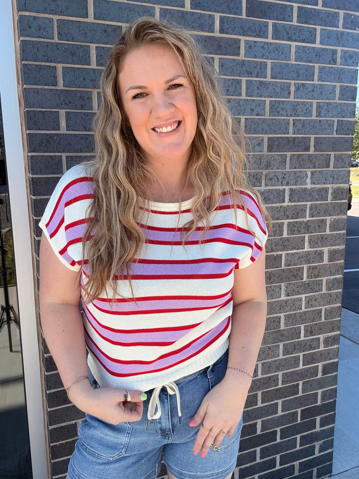 Cream, Pink, Red Stripe Knit Top