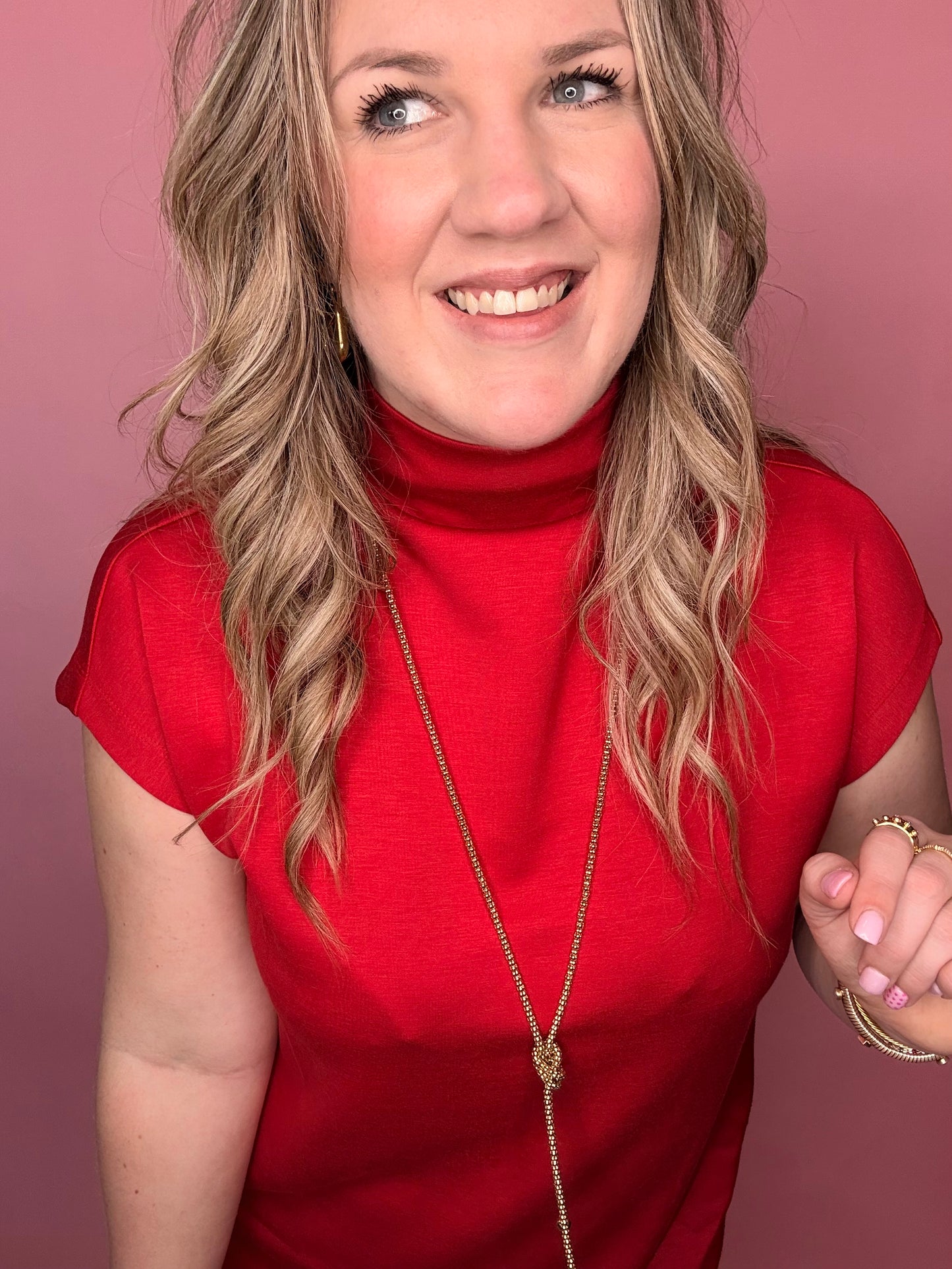 Red Scuba Mock Neck Dress