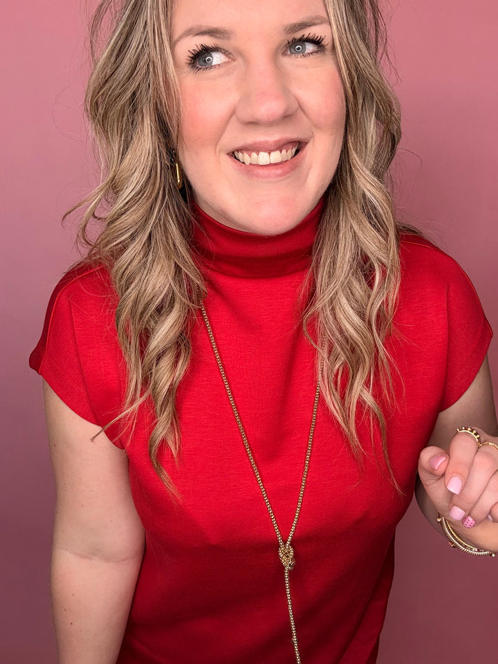 Red Scuba Mock Neck Dress
