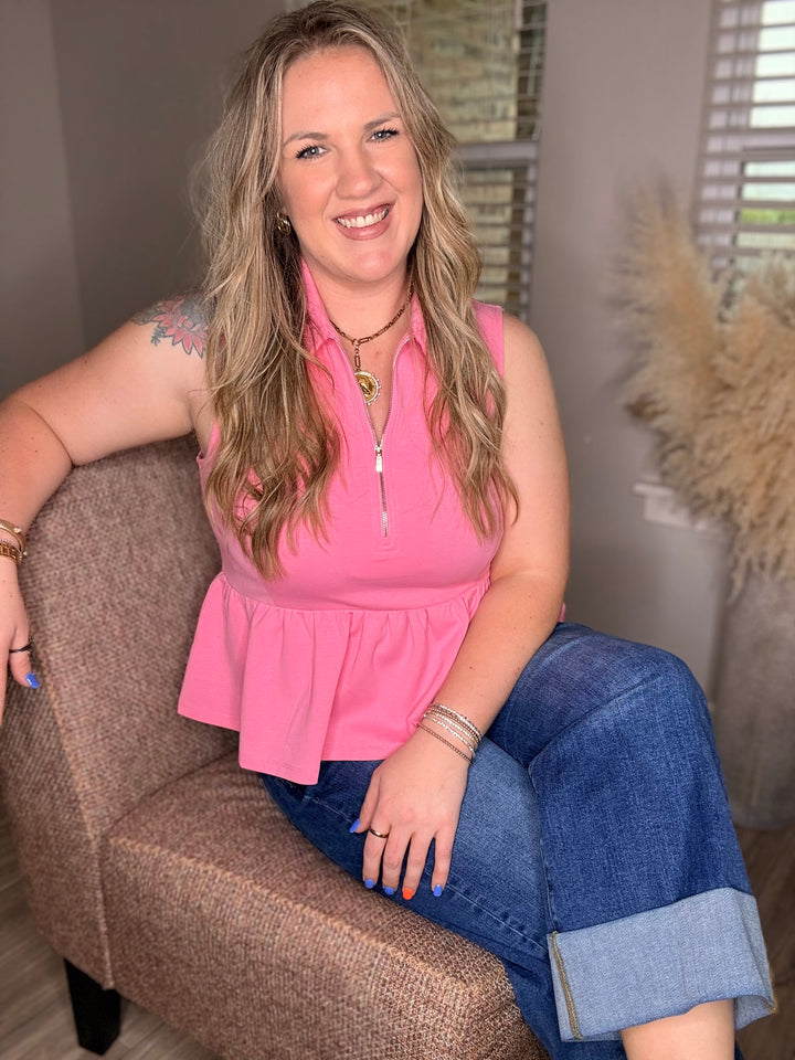 Pink Collar Peplum Blouse