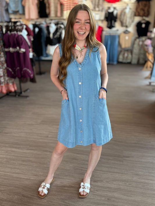Braided Sleeveless Denim Dress