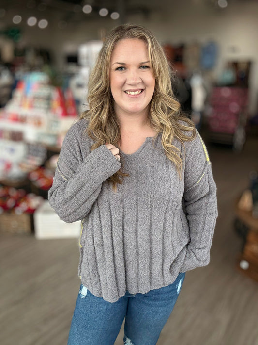 Black Friday - Charcoal Fuzzy Ribbed Sweater