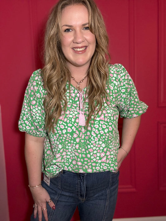 Green w/Pink Leopard Top