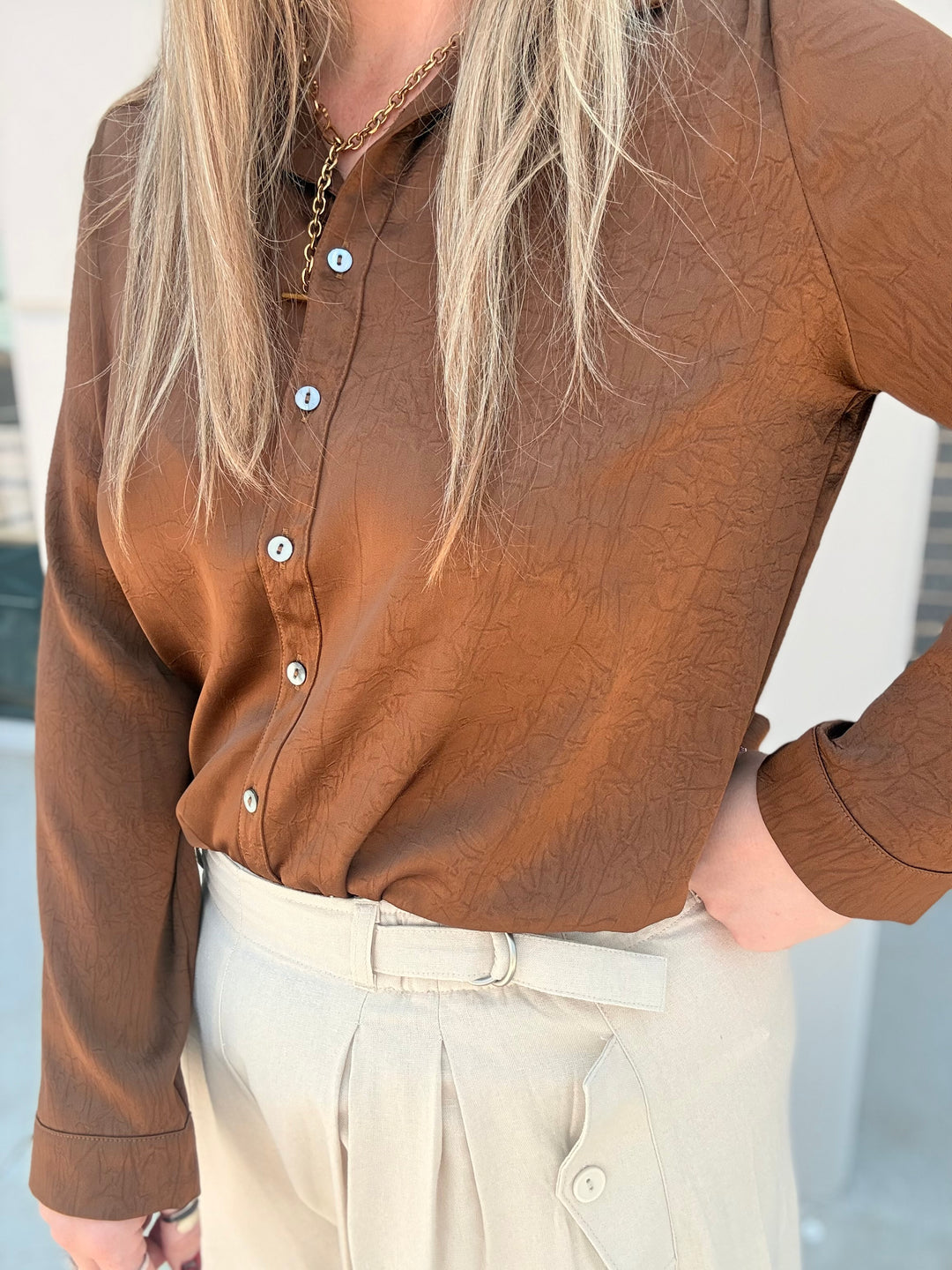 Taupe High Waist Crop Wide Flowy Risen Pants