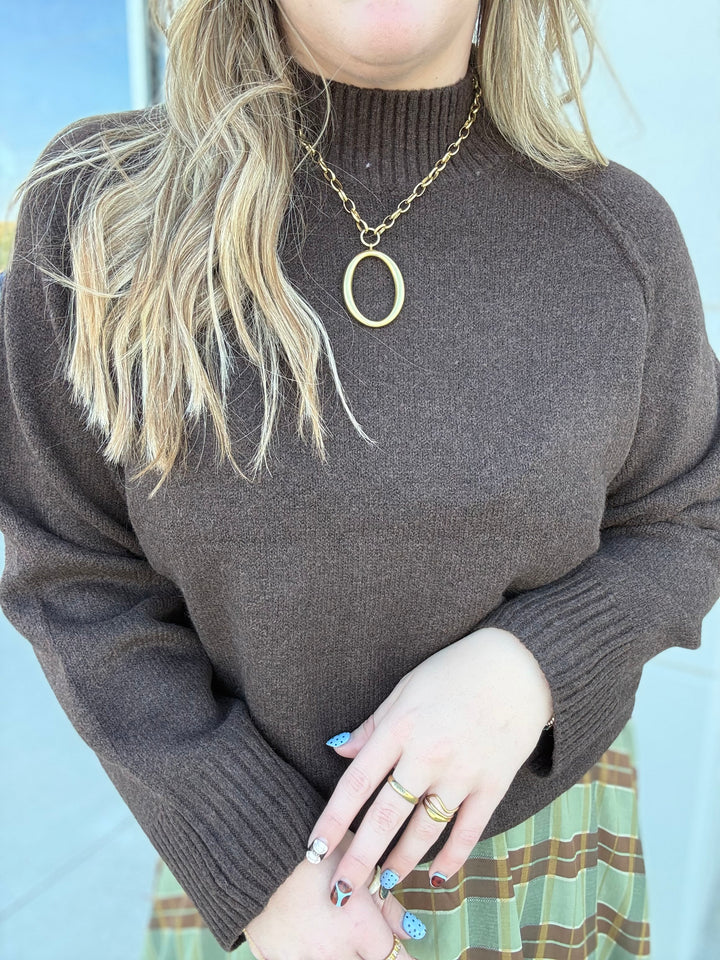 Espresso Raglan Mock Neck Sweater