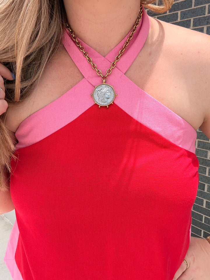 Pink/Red Halter Top