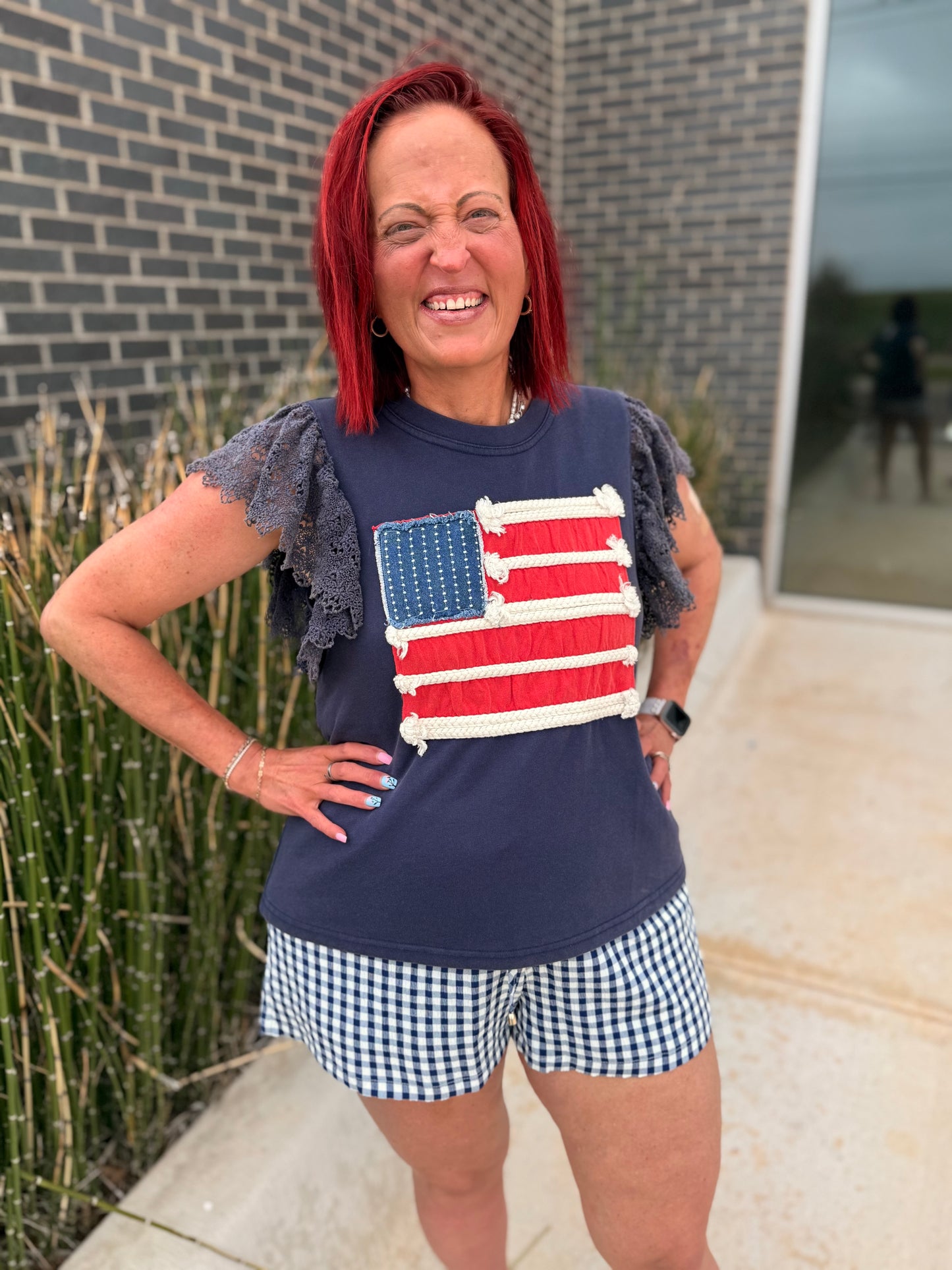 Americana Flag Lace Sleeve Top