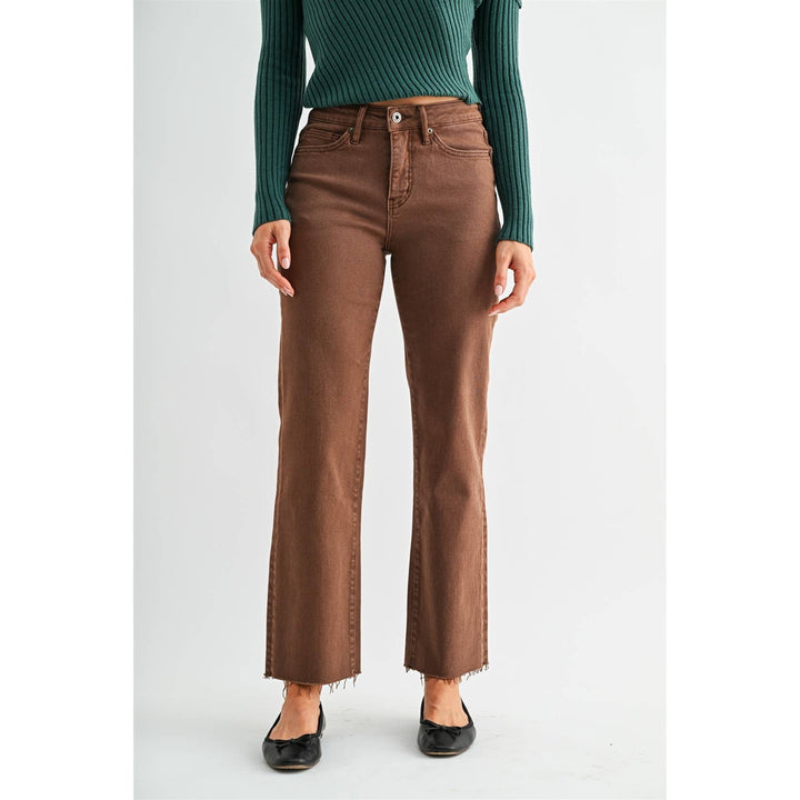 High Rise Brown Tummy Control Straight Jeans