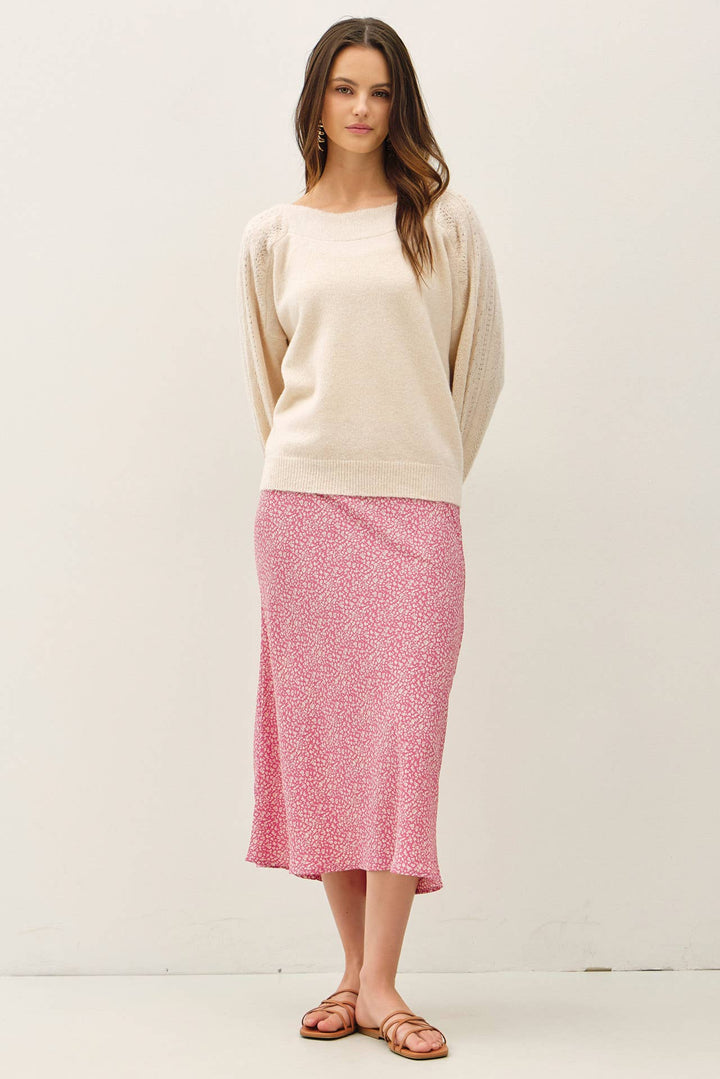 BOAT NECK CROCHET DETAIL SWEATER: LAVENDER / S
