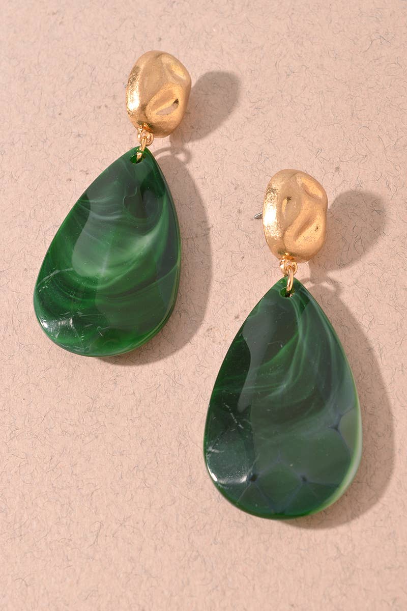 Emerald Marbled Teardrop Earrings