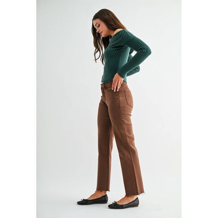 High Rise Brown Tummy Control Straight Jeans