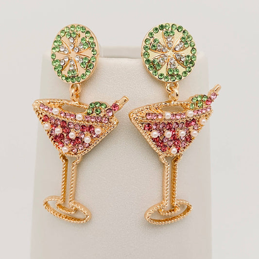 Wine Glass Rhinestone Earrings